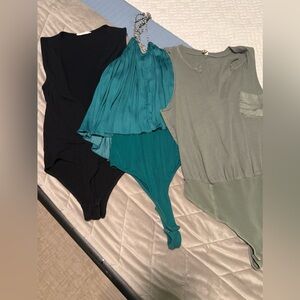 3 “THREE” Elegant Women's Bodysuits - Black, Teal, and Gray